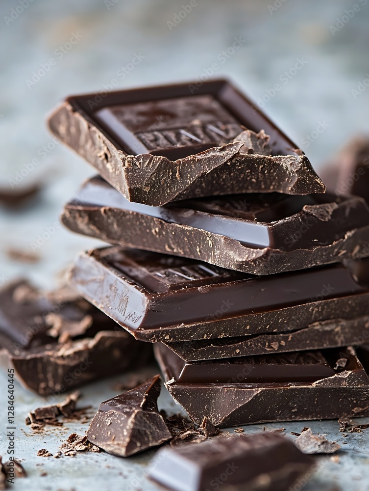 Poster a delicious arrangement of broken dark chocolate pieces on a textured surface inviting indulgence an