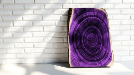 Stylized wooden slab with purple tree rings enhances modern decor