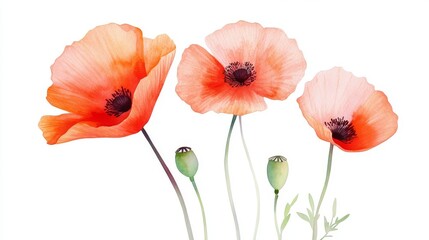 Vibrant poppies bloom in watercolor hues, capturing nature's beauty with expressive artistry