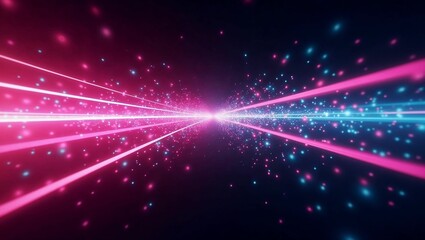 Naklejka premium Futuristic neon lights converging to a vanishing point.