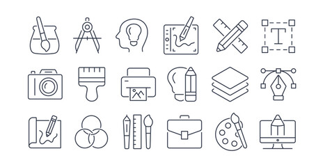 Set of design and art line icons. Editable line stroke