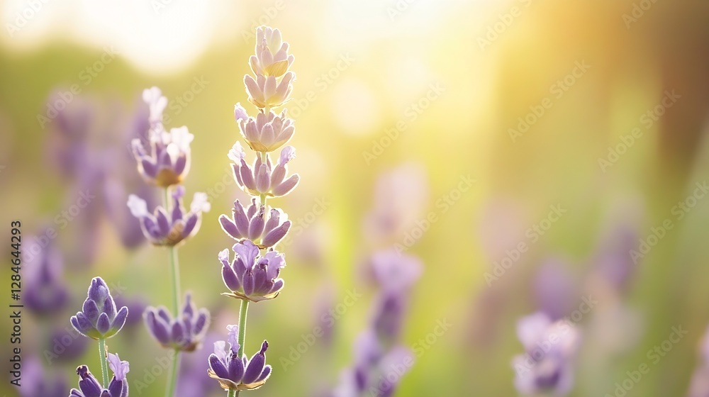 Poster lavender flowers in soft golden light creating a dreamy botanical scene : generative ai