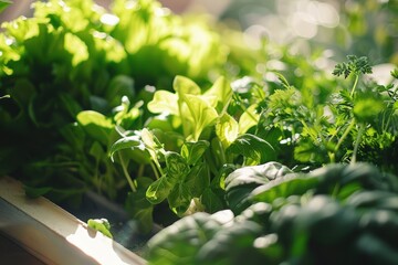 Diverse Hydroponic Crops Growing in Modern System for Sustainable Urban Gardening