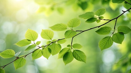 Fresh green leaves glisten in morning sunlight