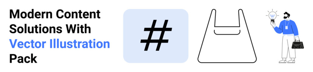 metadata tag, shopping bag outline, and person holding lightbulb highlight creativity, shopping, and ideas. Ideal for innovation, social media, online stores, marketing business ideas branding