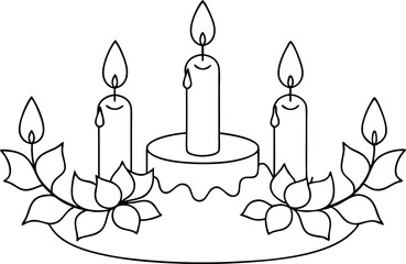 Festive Advent Wreath Vector Illustration with Candles - Line Art Style