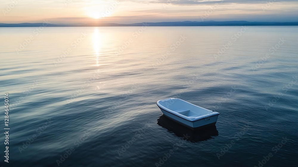 Aufkleber Serene view of a small boat floating on still water during sunset casting a beautiful reflection : Generative AI