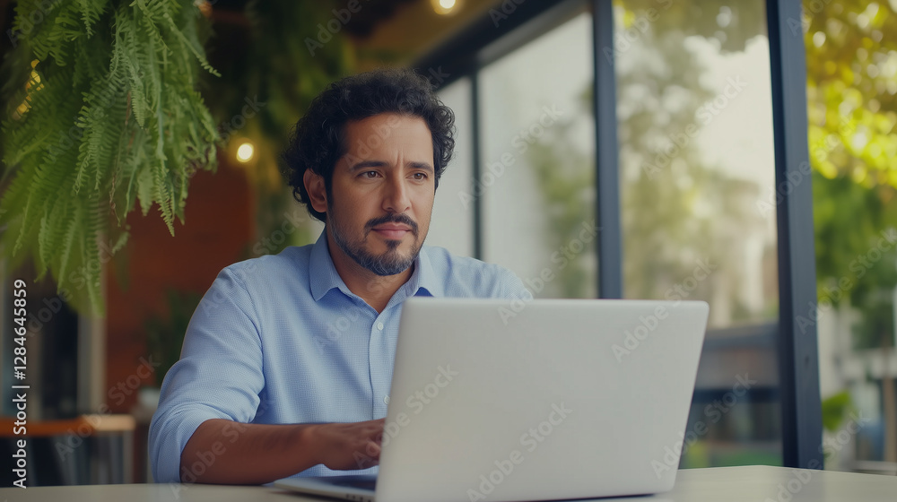 Aufkleber a confident hispanic professional takes part in a remote training program, using an e-learning platf