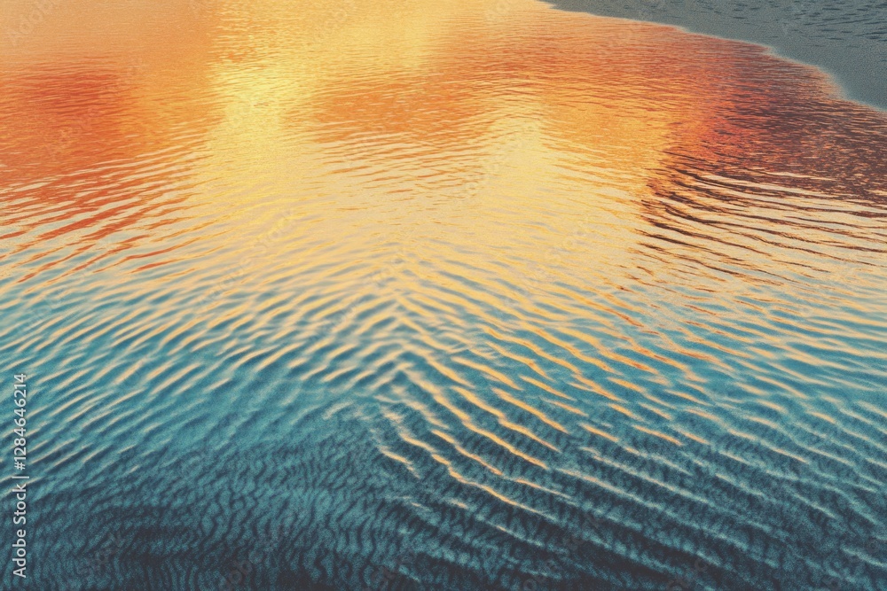 Aufkleber sunset reflecting on calm water, creating a mesmerizing pattern of orange and teal hues.