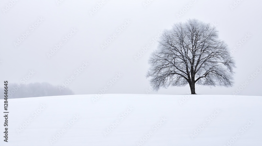 Aufkleber a solitary bare tree on a snowcovered hill evoking a sense of calm and tranquility in winter : gener