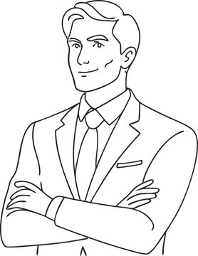 recommend clip art: Confident Businessman Crossed Arms. Vector Line Art Illustration