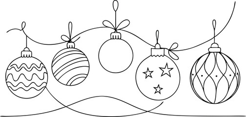 Elegant Line Drawing of Christmas Decorations and Ornaments