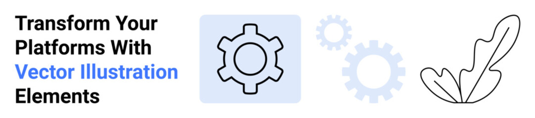 Gears and a minimalist leaf sketch convey teamwork, technology, productivity, eco-consciousness, and innovation. Ideal for business, environment, design, engineering tech marketing and flat landing