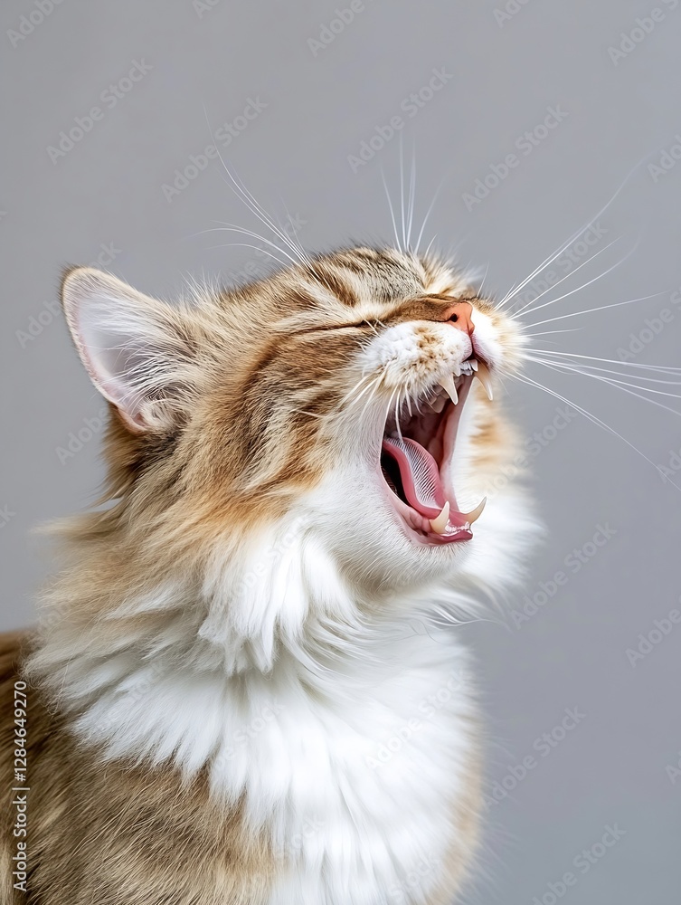 Aufkleber Playful image of a yawning cat displaying its charming features and expressions in natural light : Generative AI