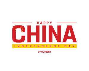 CHINA Independence Day on a white background, Vector design of Independence day of China, Typographic Design of CHINA National Day, Flag Typography of China