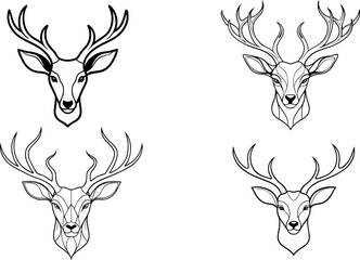 Obraz premium Set of Deer Head Vector Art, Simple Line Illustration