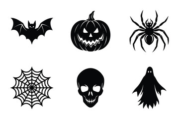 Set of halloween icons silhouette on white background
