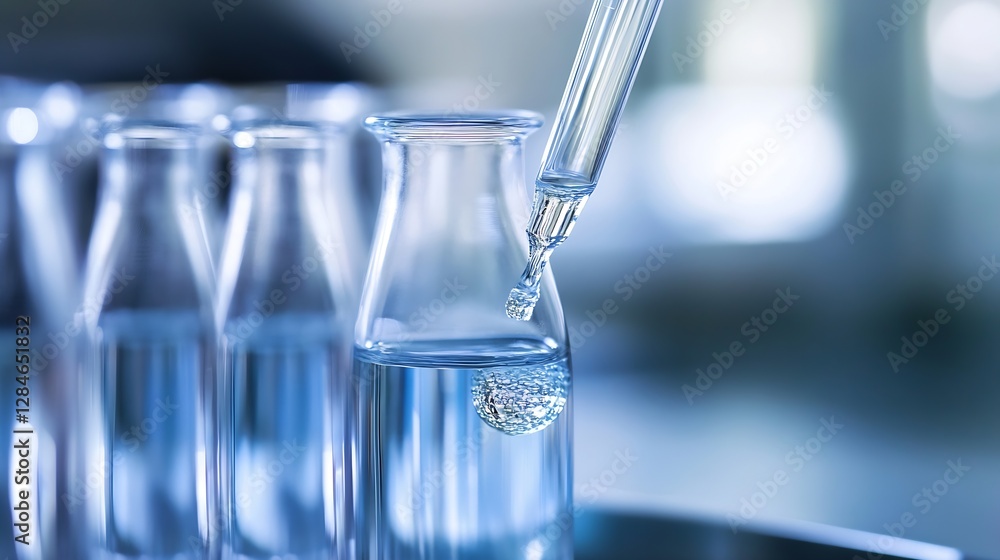 Poster Laboratory setup featuring glass vials and pipette for precise measurement of liquids : Generative AI