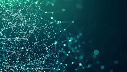 Digital technology banner with green and blue background, showcasing cyber technology circuits, AI, big data, and futuristic network connections