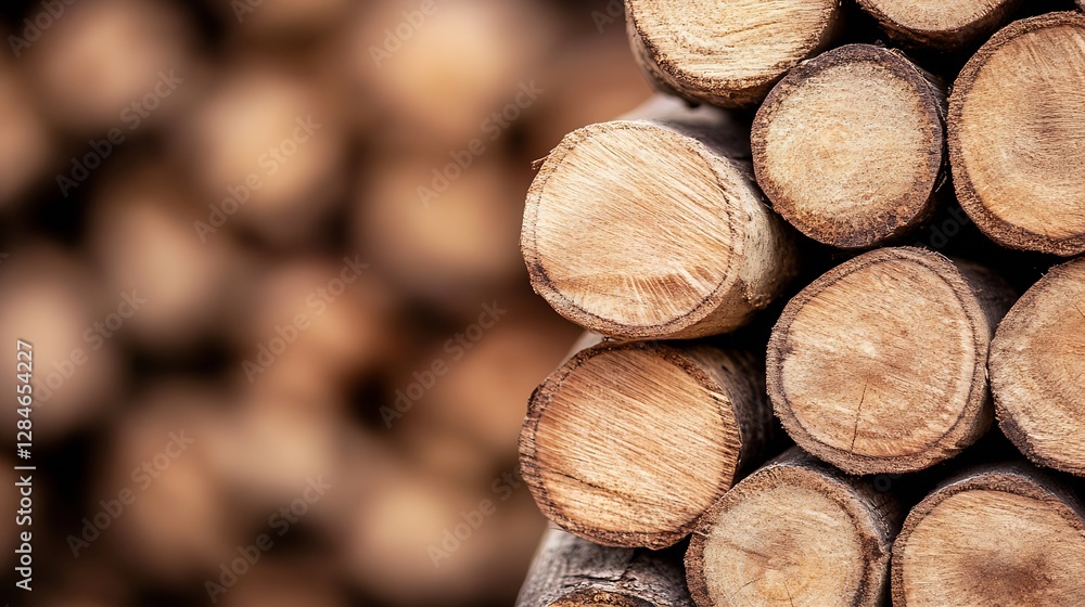 Aufkleber A closeup of neatly stacked logs showcasing natural wood textures and patterns : Generative AI