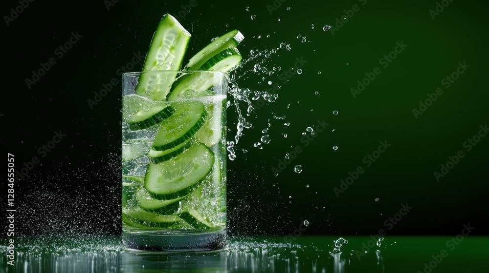 Poster a glass of cucumber water with cucumber slices floating in it