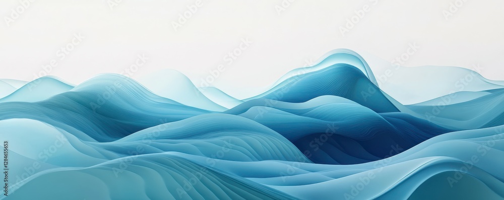 Poster abstract blue wave layers creating a flowing landscape effect