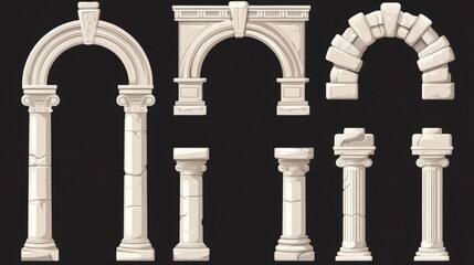 Naklejka premium Ancient Stone Archways and Columns Illustrations