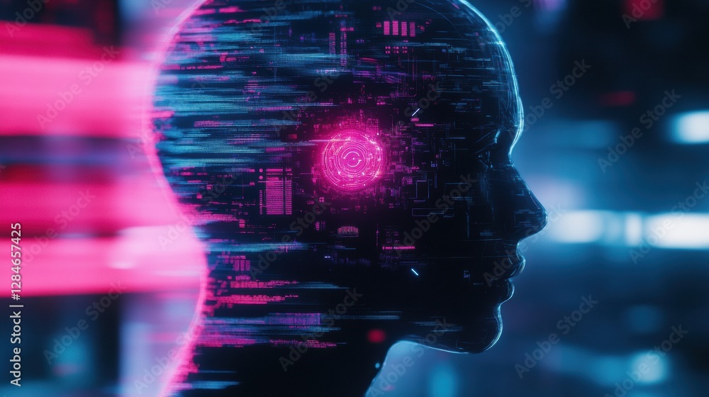 Leinwandbilder exploration of a futuristic cybernetic head with glowing robotic eye and intricate mechanical struct