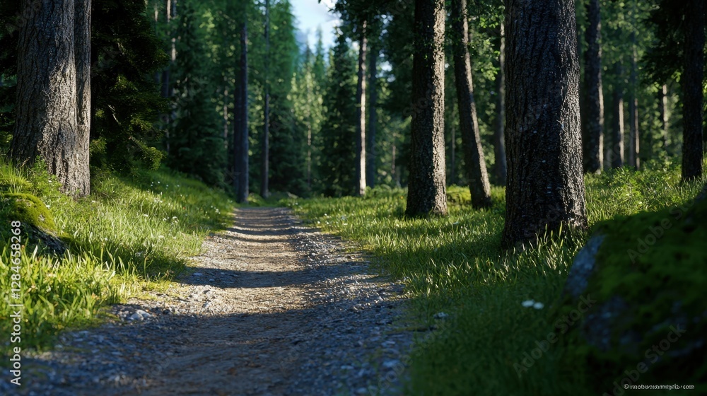 Poster a forest path with trees on either side