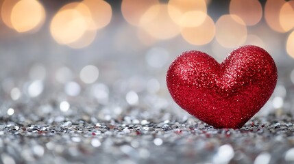 Fototapeta premium Glittering Red Heart Decoration Against a Soft Focus Background for Romantic Occasions : Generative AI