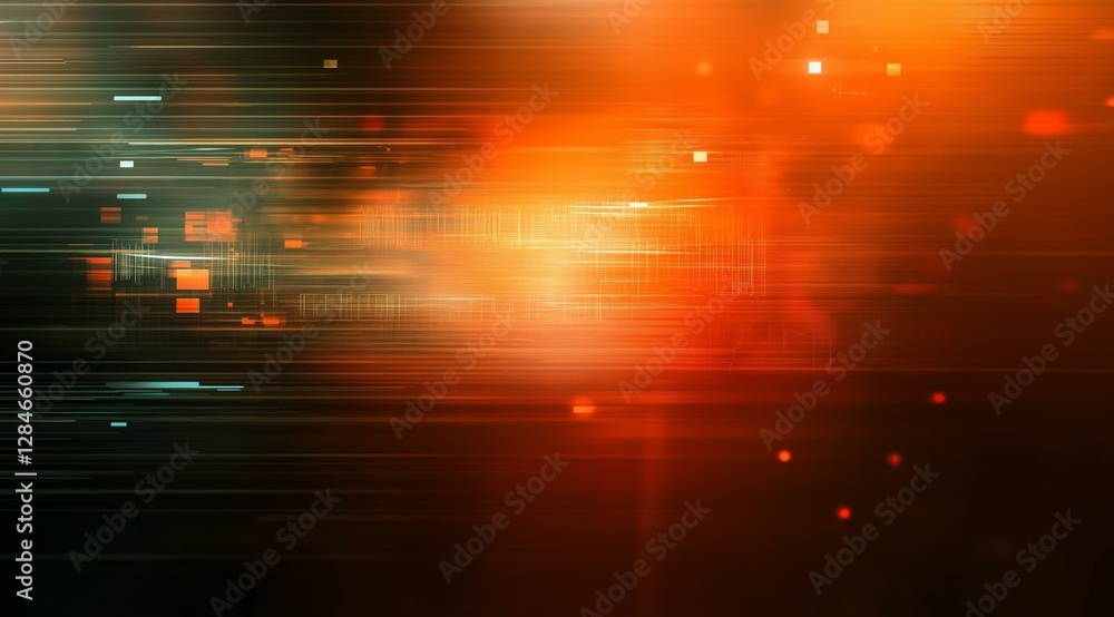 Poster stylish technological background in orange tones with elements of digital data