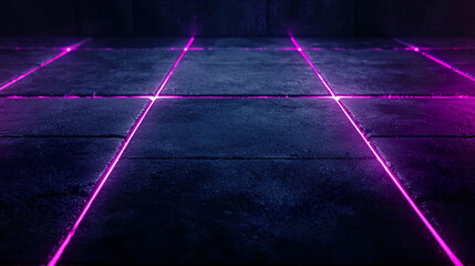 Abstract Glowing Neon Grid Network with Digital Wireframe Overlay and Minimalistic Geometric Depth
