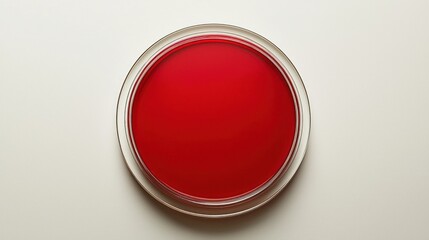 Red liquid in petri dish on plain background