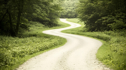 Obraz premium Winding country road through lush green forest