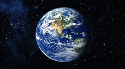 Obraz premium Earth Viewed From Space Showcasing Vibrant Blue Oceans, Green Landmasses, and Swirling White Clouds Against a Backdrop of Starry Blackness