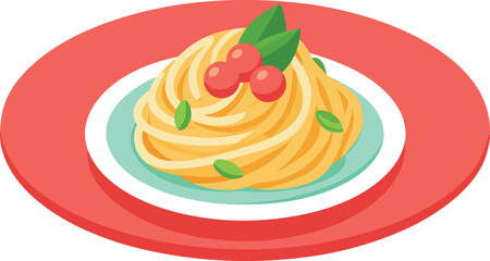 Classic Italian Pasta Illustration. Minimalist Vector Art on Plate