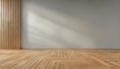 Minimalistic Interior With Chevron Wooden Floor And Gray Walls