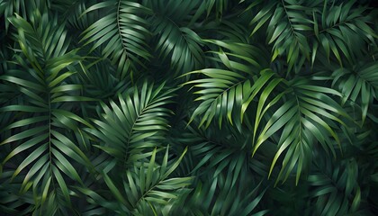 Top-Down View Of Lush Palm Fronds In Vibrant Greens