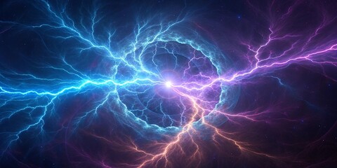 Fototapeta premium A glowing plasma arc with electric blue and purple energy waves, ultra-high resolution. AI Generative