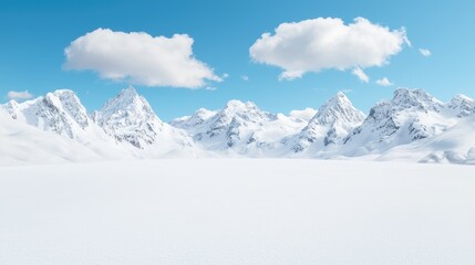 Snowy mountain range landscape, pristine white snow, serene background, perfect for nature/travel/vacation posters