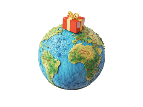 Isolated Earth Globe with Gift Box
