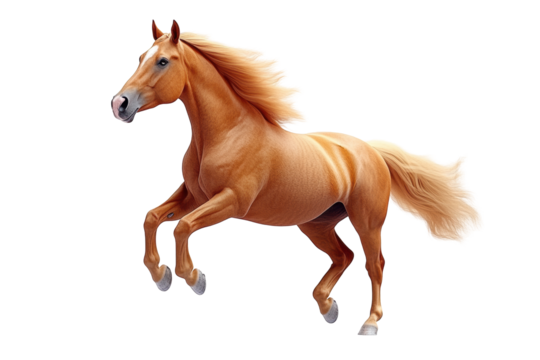 Isolated Majestic Golden Horse Rearing Up on White