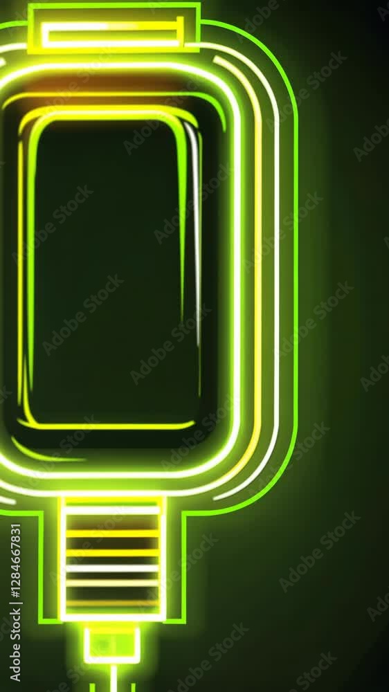 Aufkleber neon green glowing abstract design with rectangular shape on dark background