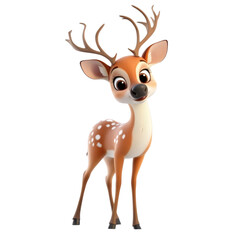 A Curious 3D Cartoon Deer Exploring a Snowy Landscape Isolated on Transparent Background