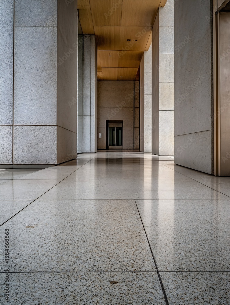 Aufkleber minimalist architectural interior with polished stone floor and tall columns creating a grand perspe