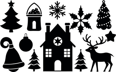 Obraz premium Vector Christmas Icons Silhouette Set. Festive Logo Inspirations