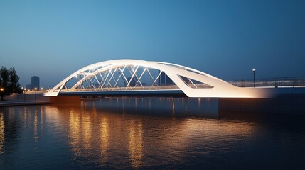 Obraz premium Illuminated steel bridge over river in Shanghai showcases stunning night reflections