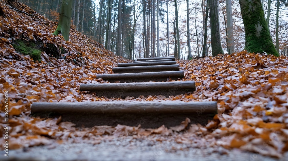 Aufkleber a serene pathway through a tranquil forest covered in autumn leaves inviting a peaceful nature walk 