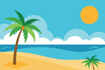 Fototapeta premium Breathtaking View of a Sunny Beach with Palm Trees and Soft Waves
