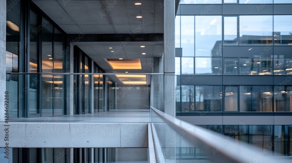 Poster modern architectural design of an open office space with glass walls : generative ai